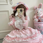 Sweet Lolita Cake Pink Ruffled Collar Heart Detail Lolita Dress 