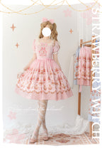 Sweet Lolita Cake Dress Pink Lace Strawberry Witch Rabbit  Trimmed Collar Print Lolita Dress
