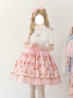 Sweet Lolita Cake Dress Pink Lace Strawberry Witch Rabbit  Trimmed Collar Print Lolita Dress