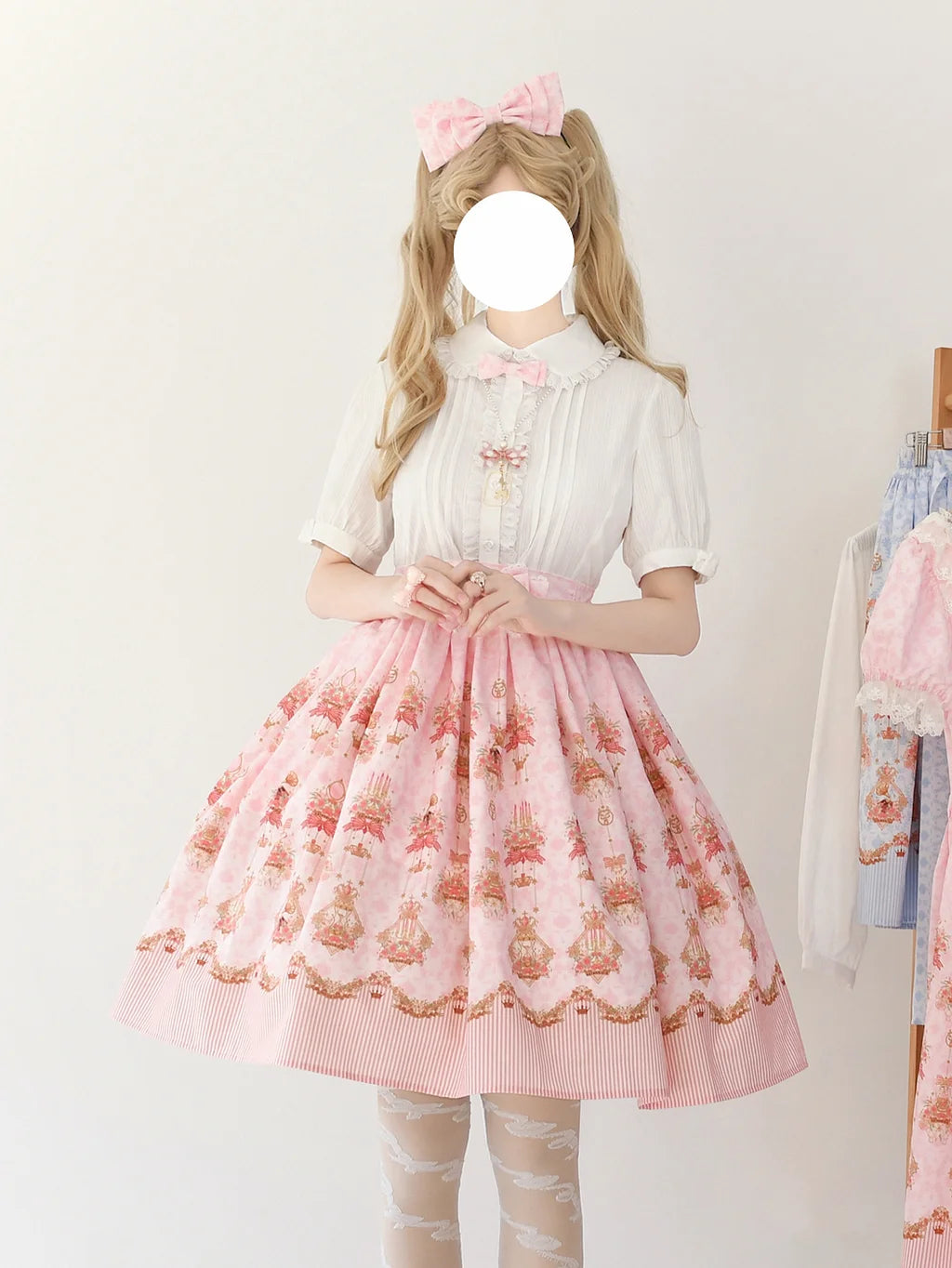 Sweet Lolita Cake Dress Pink Lace Strawberry Witch Rabbit  Trimmed Collar Print Lolita Dress