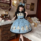 Sweet Lolita Cake Dress Tea Party Fashion Light Blue Chocolate Rabbit Print Black Accent Lolita Dress