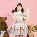 Sweet Lolita Cake Dress Tea Party Fashion Light Blue Pastry Pattern Bow Accented Lolita Dress