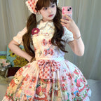 Sweet Lolita Cake Dress Tea Party Fashion Pink White Bear Strawberry Print Bow Accents Lolita Dress