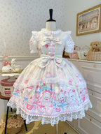 Sweet Lolita Cake Dress Yellow Cartoon Character Print Layer Ruffle Lolita Dress 