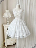 Sweet Lolita Chiffon Lace White Black Dress Bridal Goth JSK Elegant Dresses
