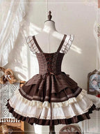 Sweet Lolita Chocolate Cake Cream Dress with Corset Brown Waist Skinny Bow