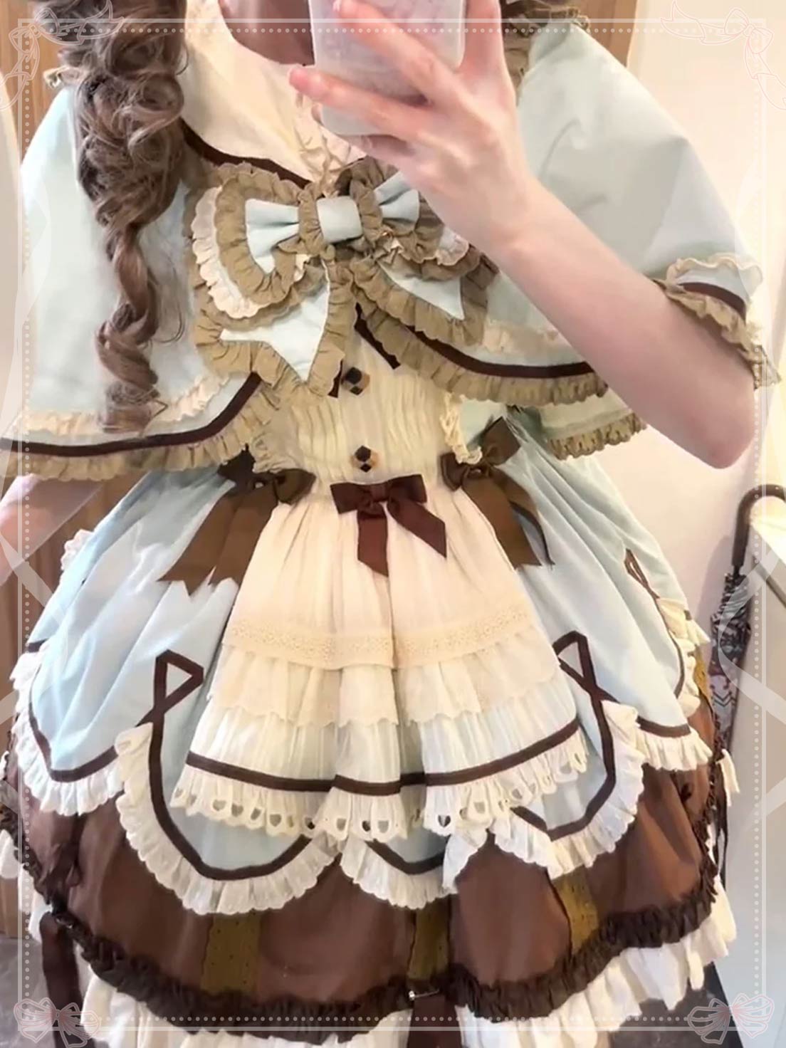Sweet Lolita Chocolate Mint Brown Layer Apron Cake Dress for Tea Party