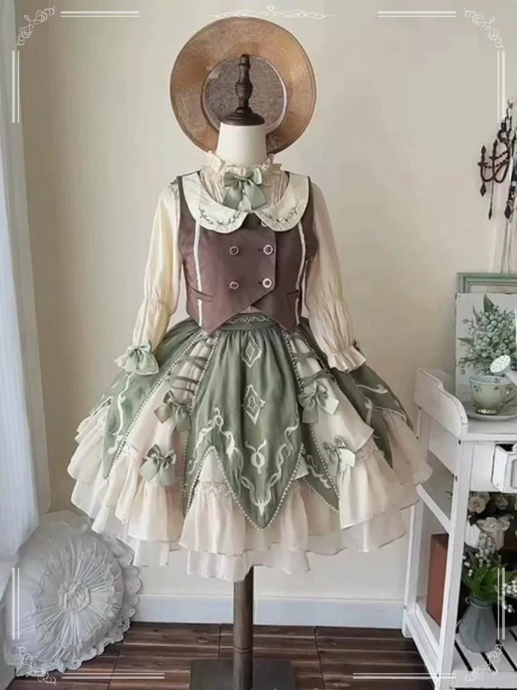 Sweet Lolita Classic Green Elegant Skirt Vest Daily Pastoral Lolita Voyage