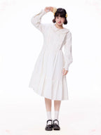 Sweet Lolita Dress White Jacquard Ribbon Bow Tie Loose Fall Winter Cute Girl Daily Wear