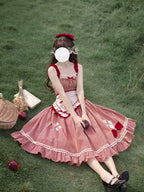 Sweet Lolita Gingham Dress Little  Vitality Red Plaid Tank Skirt Dot Yarn Bubble Sleeve Shirt