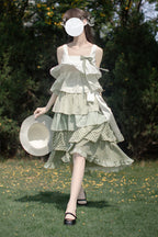 Design Concept:

This Sweet Lolita green layered printed ruffle JSK dress captures a playful holiday charm with its soft tones and delicate details. The multi-layered ruffles add volume and elegance, while the printed design enhances its sweet and lively style. The product includes one dress with a matching belt, creating a coordinated and flattering Lolita look.
