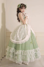 Design Concept:
Bring romantic charm to your wardrobe with this Sweet Lolita green JSK dress in a long version. Designed with layered ruffles, floral lace, and a lace-up bodice, it creates a graceful silhouette that flatters plus-size figures while maintaining a sweet aesthetic. The flowing length and delicate details evoke fairytale elegance, making it perfect for tea parties, outdoor photoshoots, or special gatherings. Comfortable yet enchanting, this JSK dress offers a versatile choice for creating dream