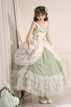 Design Concept:
Bring romantic charm to your wardrobe with this Sweet Lolita green JSK dress in a long version. Designed with layered ruffles, floral lace, and a lace-up bodice, it creates a graceful silhouette that flatters plus-size figures while maintaining a sweet aesthetic. The flowing length and delicate details evoke fairytale elegance, making it perfect for tea parties, outdoor photoshoots, or special gatherings. Comfortable yet enchanting, this JSK dress offers a versatile choice for creating dream