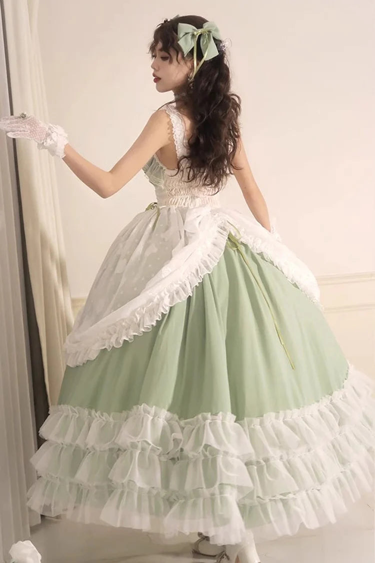 Design Concept:
Bring romantic charm to your wardrobe with this Sweet Lolita green JSK dress in a long version. Designed with layered ruffles, floral lace, and a lace-up bodice, it creates a graceful silhouette that flatters plus-size figures while maintaining a sweet aesthetic. The flowing length and delicate details evoke fairytale elegance, making it perfect for tea parties, outdoor photoshoots, or special gatherings. Comfortable yet enchanting, this JSK dress offers a versatile choice for creating dream
