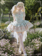 Sweet Lolita Green Sleeveless Princess Lolita Jsk Dress Multi Layer Ruffle Bowknot Lace