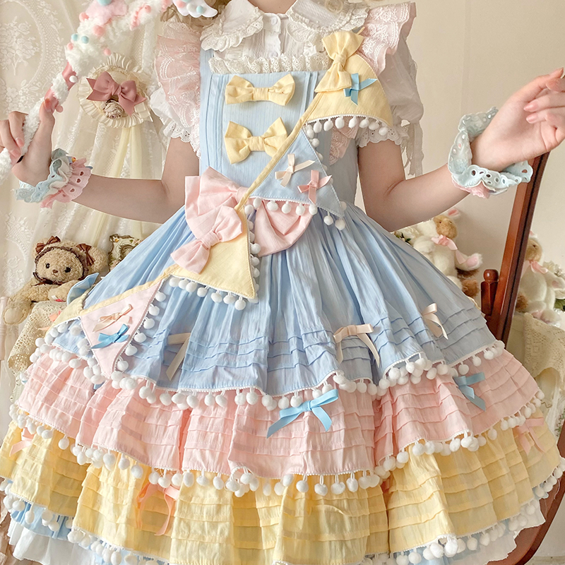 Sweet Lolita Ice Cream Color Candy Color Lolita Cake Skirt JSK Lolita Dresses