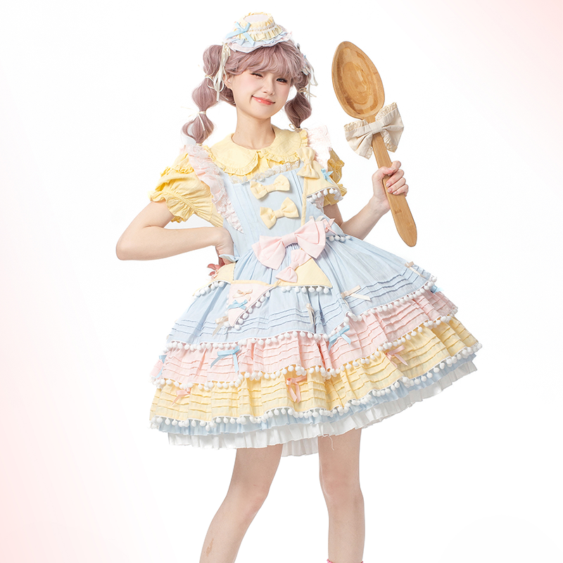 Sweet Lolita Ice Cream Color Candy Color Lolita Cake Skirt JSK Lolita Dresses