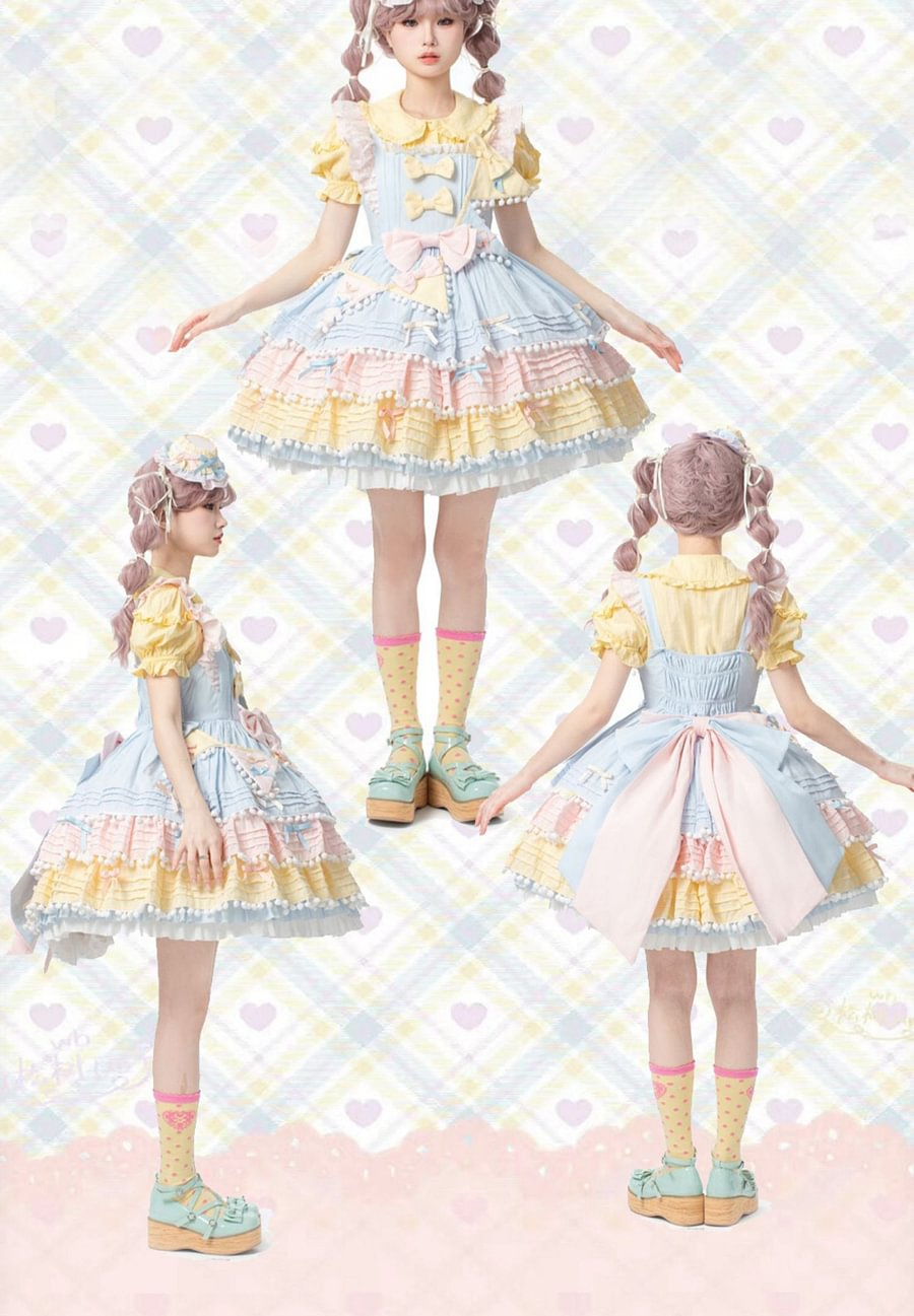 Sweet Lolita Ice Cream Color Candy Color Lolita Cake Skirt JSK Lolita Dresses
