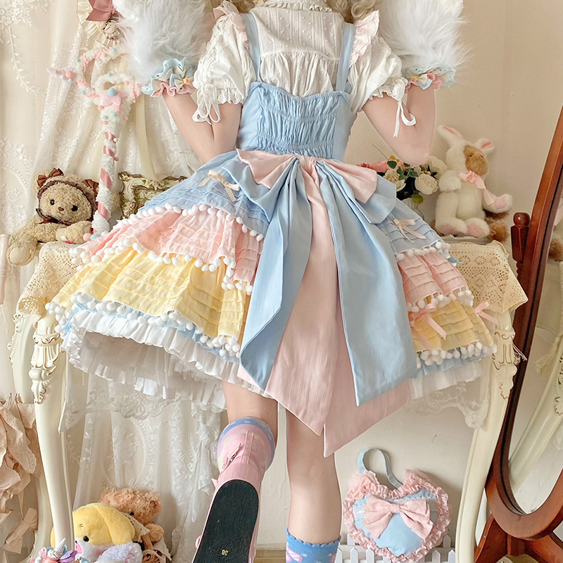 Sweet Lolita Ice Cream Color Candy Color Lolita Cake Skirt JSK Lolita Dresses