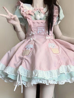 Sweet Lolita Ice Cream Motif Green-Pink Layer Dress cake dress