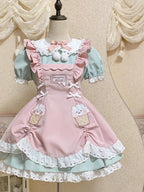 Sweet Lolita Ice Cream Motif Green-Pink Layer Dress cake dress