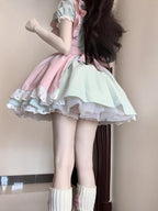 Sweet Lolita Ice Cream Motif Green-Pink Layer Dress cake dress