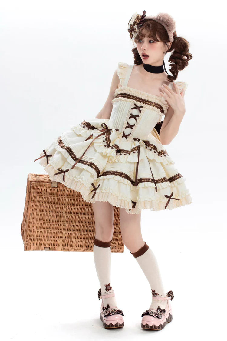 Design Concept:


Embrace sweet elegance with this Sweet Lolita ivory chocolate JSK dress, designed in a flattering plus size. Featuring a sleeveless design, double-layered ruffles, delicate bows, and lace accents, it exudes charming and graceful Lolita style. The soft ivory chocolate tones add warmth and sophistication, while the flowing silhouette creates a princess-like appearance. Perfect for tea parties, photoshoots, or themed events, this dress combines comfort with enchanting design, making it a vers