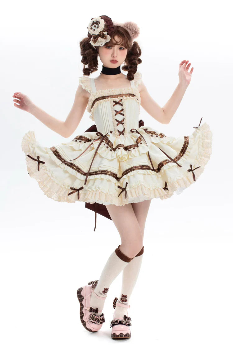 Design Concept:


Embrace sweet elegance with this Sweet Lolita ivory chocolate JSK dress, designed in a flattering plus size. Featuring a sleeveless design, double-layered ruffles, delicate bows, and lace accents, it exudes charming and graceful Lolita style. The soft ivory chocolate tones add warmth and sophistication, while the flowing silhouette creates a princess-like appearance. Perfect for tea parties, photoshoots, or themed events, this dress combines comfort with enchanting design, making it a vers