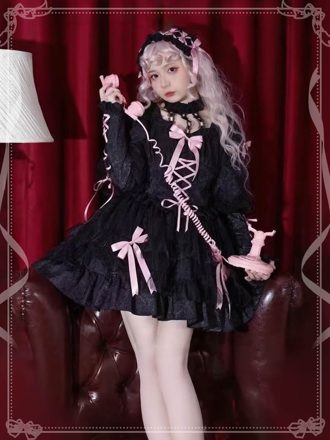 Sweet Lolita JSK Dress Empire Waist Adorned with Bows and Ruffles