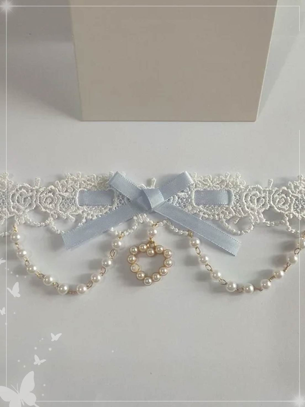 Sweet Lolita Lace Pearl Bow Choker Macaron Colors Necklace