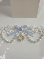 Sweet Lolita Lace Pearl Bow Choker Macaron Colors Necklace