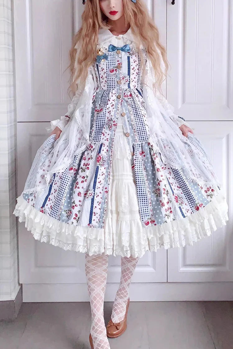 Design Concept:
Capture a playful and sweet aesthetic with this Sweet Lolita dress in a soft light blue hue. Featuring a strawberry check print, sleeveless design, ruffled hem, and a charming bow at the neckline, it exudes youthful elegance. The lightweight fabric and flowing silhouette ensure comfort while maintaining a delicate, refined look. Perfect for tea parties, casual outings, or themed gatherings, this dress adds a whimsical touch to any Lolita wardrobe.