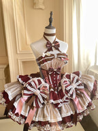 Design Concept:


This Sweet Lolita dress features a charming light brown and dark brown color palette, designed for a playful yet elegant look. The strapless bustier style is adorned with a delicate bow at the chest, adding a touch of girlish charm. The included petticoat enhances the skirt’s volume, creating a classic Lolita silhouette. Perfect for autumn and winter tea parties or casual Lolita outings, this dress combines comfort with whimsical style, making it an essential piece for any Lolita wardrobe.