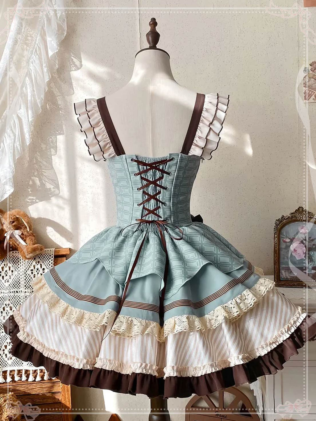 sweet-lolita-mint-chocolate-cake-cream-dress-bow-cute-jumper-skirt