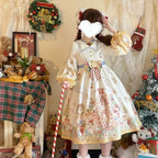 Sweet Lolita OP Dress Long Sleeve Bow Detail Christmas Holiday Party Outfit