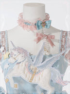 Sweet Lolita Pastel Pink Blue Dress with Unicorn Embroidery Ruffles Bow
