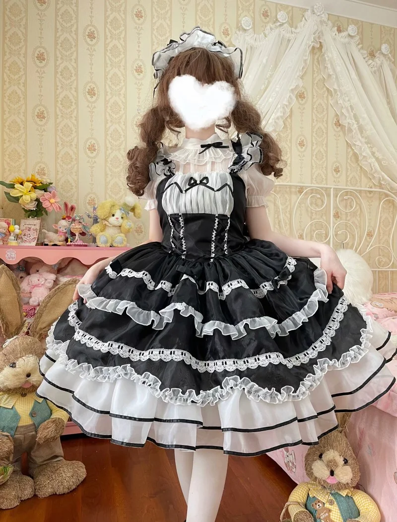 Sweet Lolita Black Ballet Cake Princess Dres Sleeveless Suspender Skirt JSK