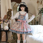 Sweet Lolita Pink Blue Print Retro Doll Lolita Straps Daily Dress Autumn and Winter New