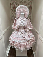 Design Concept:

This Sweet Lolita pink lace trimmed strappy JSK princess dress set embodies a delicate and charming style, combining soft pink tones with elegant lace details for a dreamy Lolita look. Product Details: The set includes a pink dress, a pin-on bow, an official matching inner petticoat, and a coordinating cape, creating a complete and enchanting outfit perfect for special occasions or Lolita fashion events.