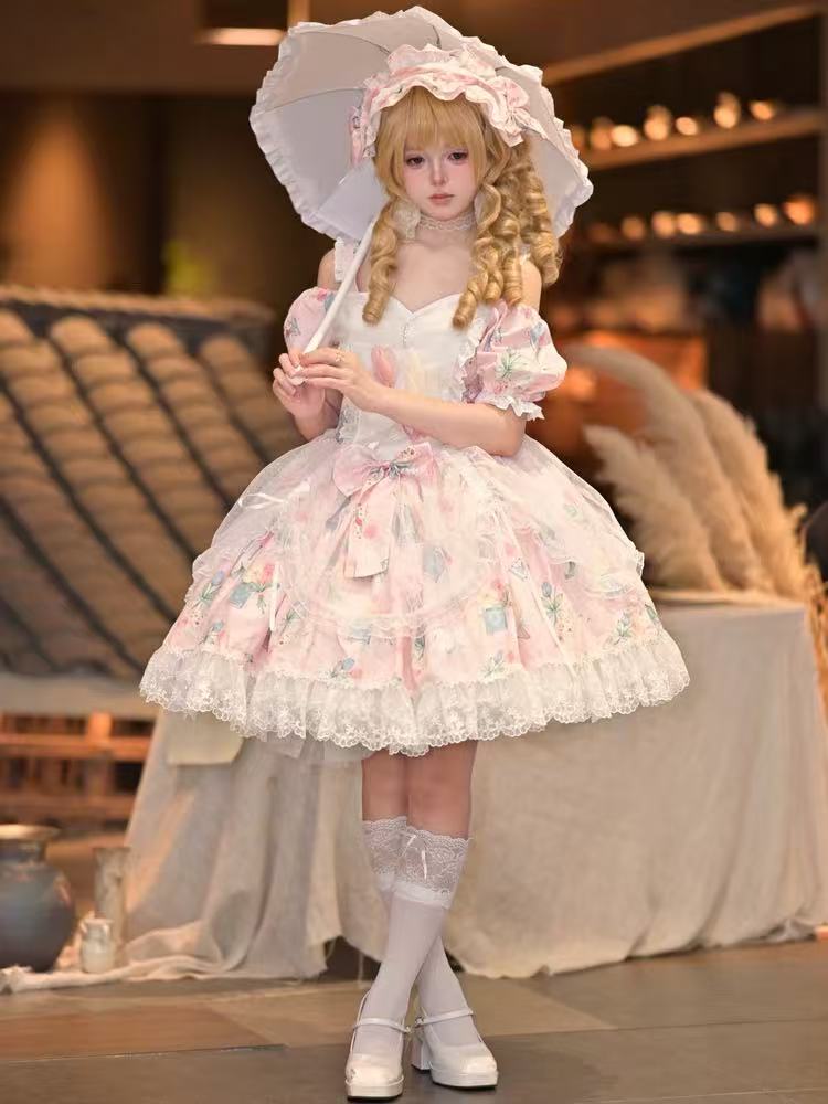 Design Concept:

Step into charming elegance with this Sweet Lolita pink off-shoulder dress. Featuring short sleeves, delicate ruffles, bow accents, intricate lace, and a subtle printed pattern, it blends playful sweetness with refined sophistication. The soft pink hue enhances its feminine and dreamy appeal, while the flowing silhouette creates a graceful, princess-like effect. Perfect for tea parties, photoshoots, or themed gatherings, this dress adds a whimsical and elegant touch to any Lolita wardrobe.