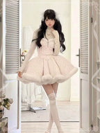 Sweet Lolita Pink Princess Dress Woolen Elegant in Winter Plush Cloak for Christmas