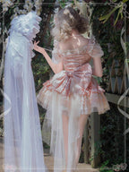 Sweet Lolita Pink Sleeveless Multi Layer Ruffle Bow Lace Tie Up Princess Dress