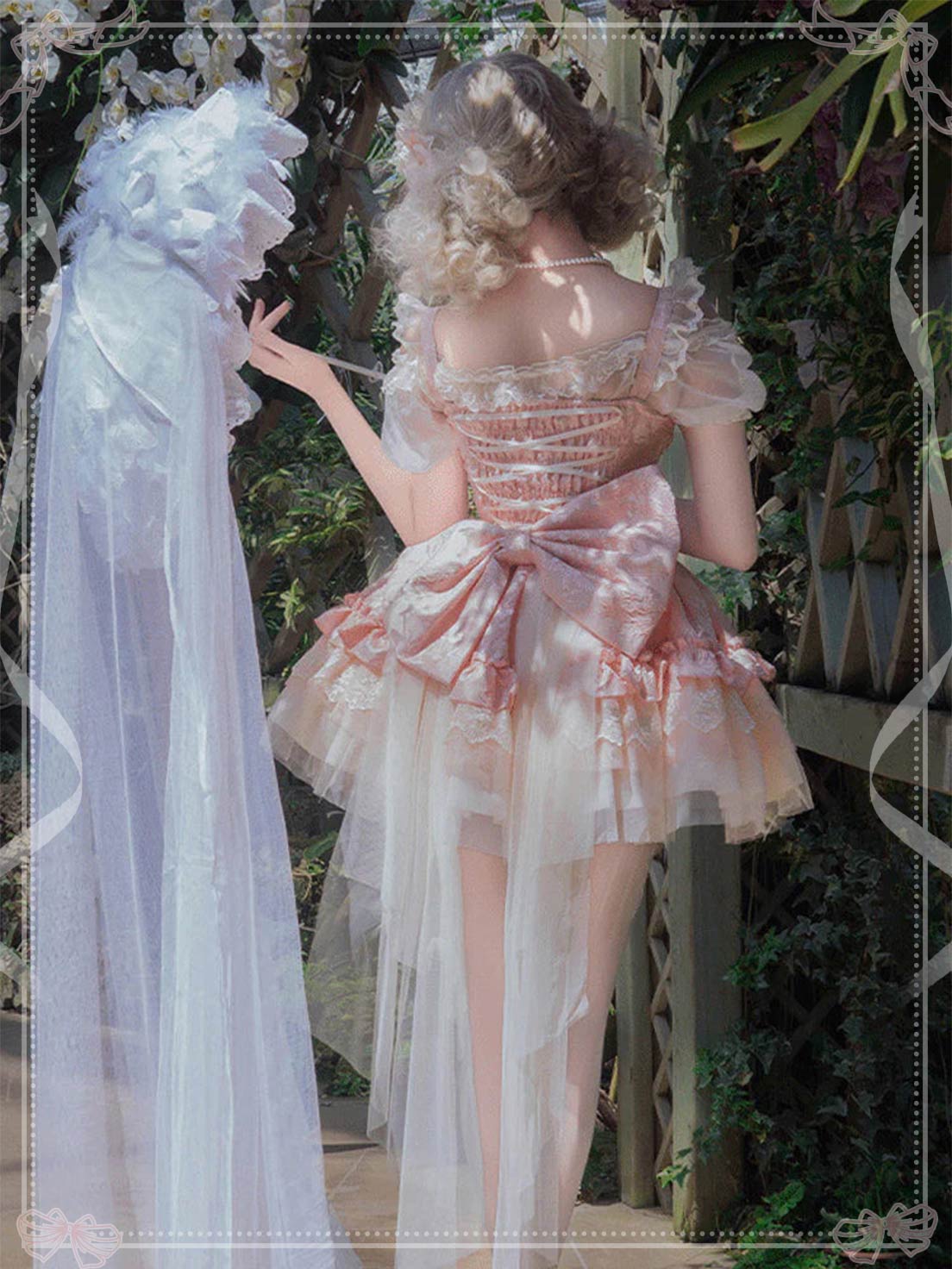 Sweet Lolita Pink Sleeveless Multi Layer Ruffle Bow Lace Tie Up Princess Dress