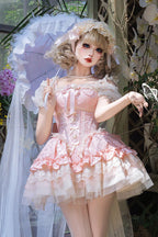Design Concept:&nbsp;

This Sweet Lolita pink sleeveless JSK dress features multi-layered ruffles, delicate lace, and charming bow details, creating a dreamy and elegant princess style. The soft pink tone adds sweetness, making it perfect for a refined Lolita look. The product includes a dress, a front chest accessory, and a back bow with a trailing tail, offering a coordinated and enchanting outfit.