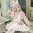 Sweet Lolita Pink White OP Dress Cute Bow Waist Daily Outfit