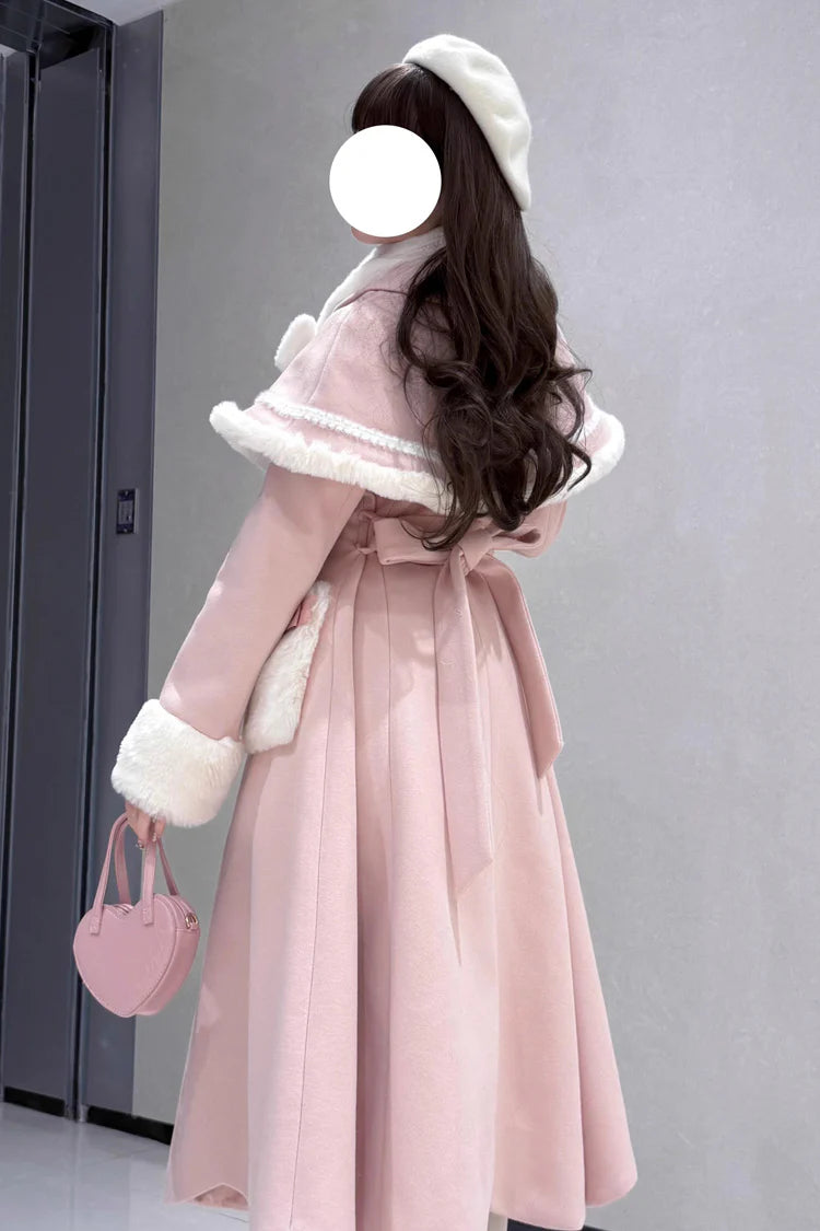 Design Concept:

This Sweet Lolita outfit set in pink and white features an elegant princess design with a removable ribbon shawl. Crafted with delicate details, it blends sweetness with sophistication, making it perfect for Lolita fashion styling. The detachable cape adds versatility to the look, while the refined silhouette highlights a graceful aesthetic. Ideal for autumn and winter, this set offers both warmth and charm for daily wear or special occasions.