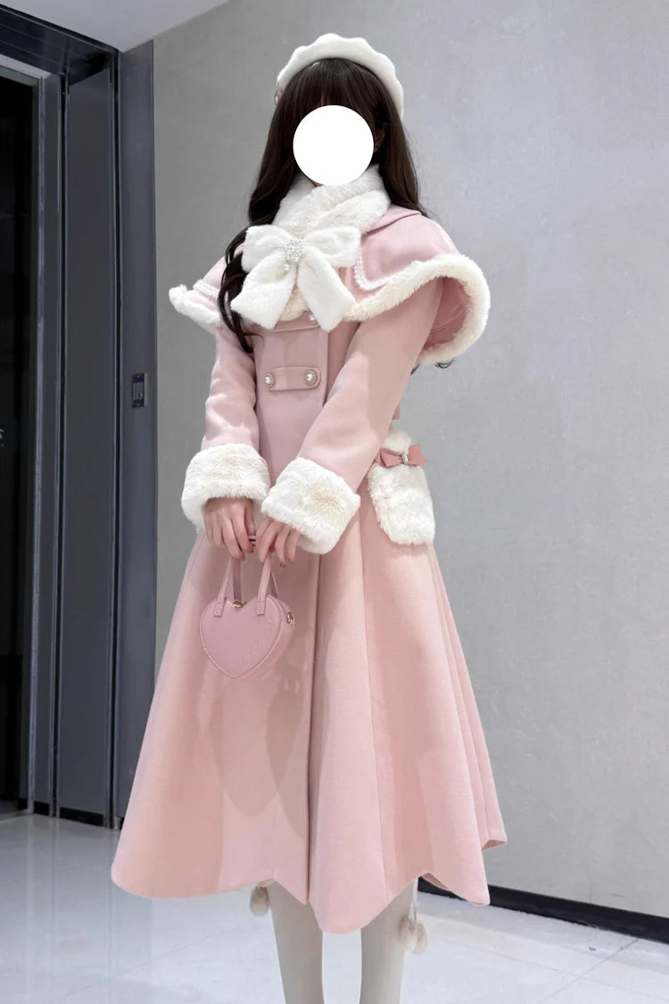 Design Concept:

This Sweet Lolita outfit set in pink and white features an elegant princess design with a removable ribbon shawl. Crafted with delicate details, it blends sweetness with sophistication, making it perfect for Lolita fashion styling. The detachable cape adds versatility to the look, while the refined silhouette highlights a graceful aesthetic. Ideal for autumn and winter, this set offers both warmth and charm for daily wear or special occasions.