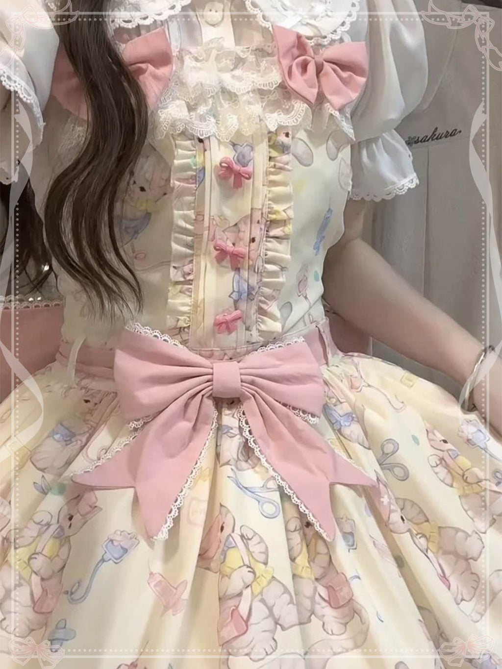 Sweet Lolita Pink Yellow Cream Daily Butterfly Lace Lolita Dress
