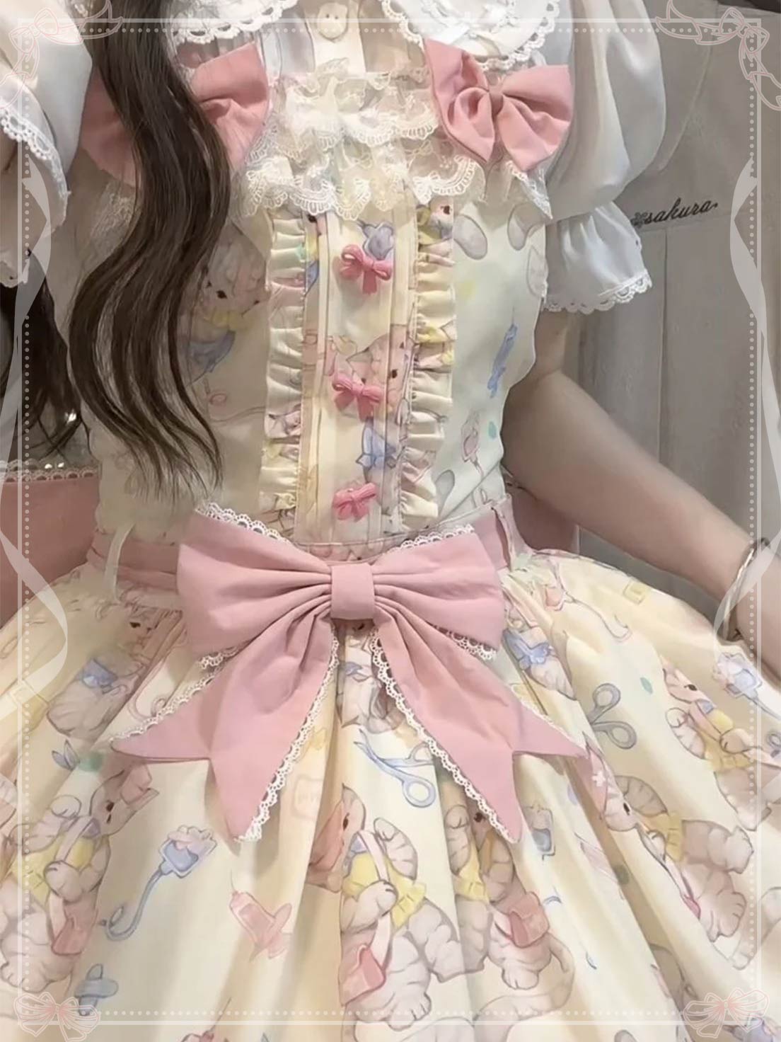 Sweet Lolita Pink Yellow Cream Daily Butterfly Lace Lolita Dress