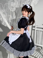 Sweet Lolita Plus Size 3XL Maid Outfit Black White Cat Paw Lace Ruffles